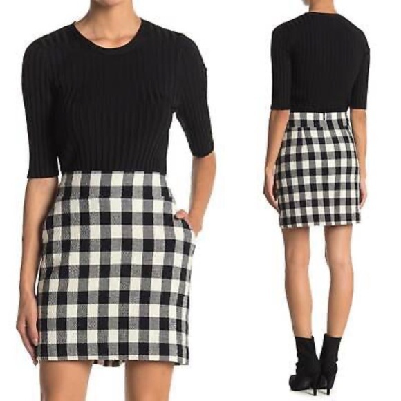 Club Monaco Black and White Mini Pencil Skirt Cashmere Wool Pockets 4 fits 6​ - Picture 1 of 7